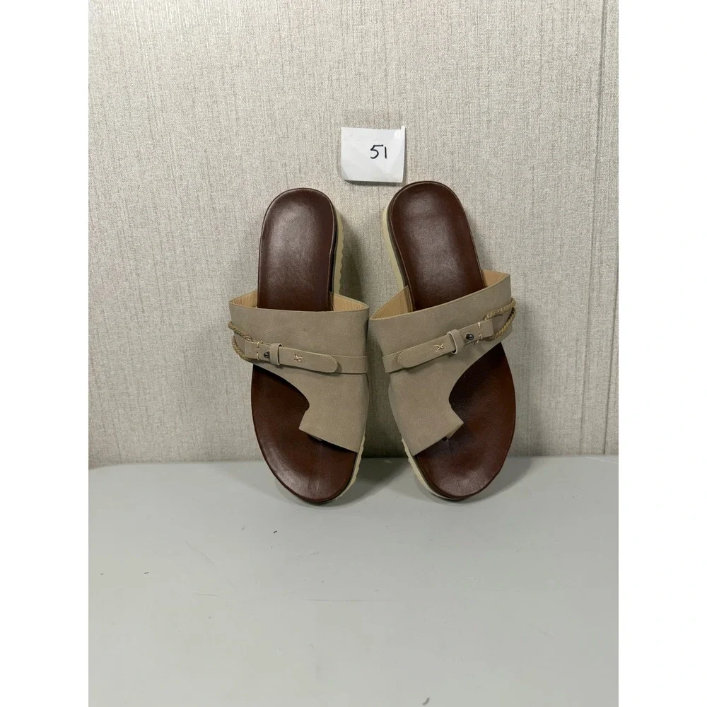 Neutral‎ Toe Loop Slide Sandals with Bucand Ripple Sole Taupe Brown size 9